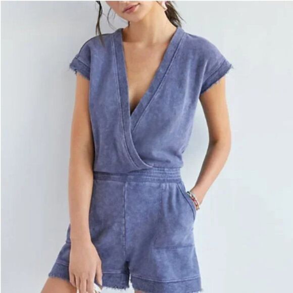 Anthropologie Daily Practice Romper Shorts 100% Cotton Faux Wrap Top. NWT - Picture 6 of 15
